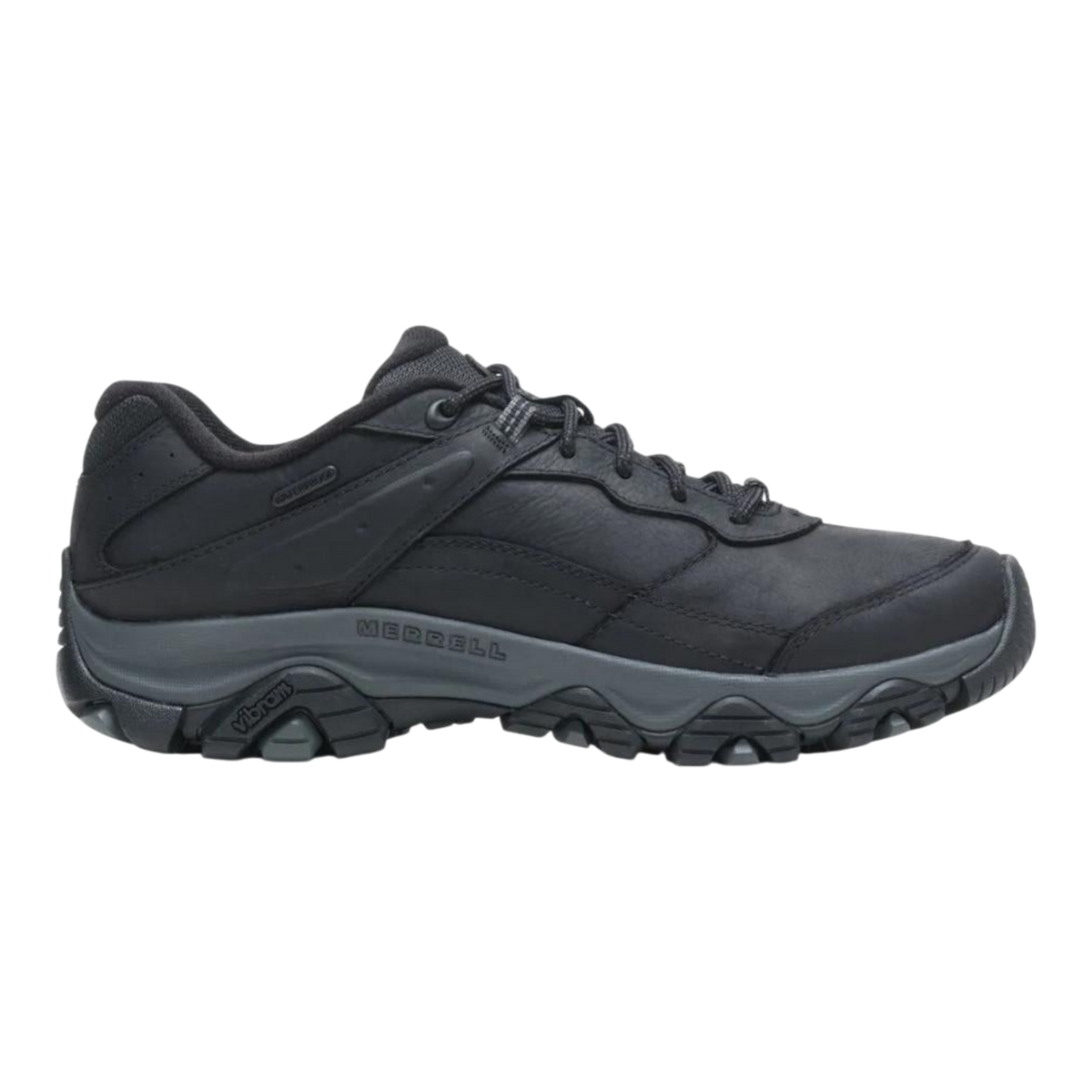 Merrell Moab Adventure 3 waterproof leather hiking shoe with Vibram outsole, lateral view