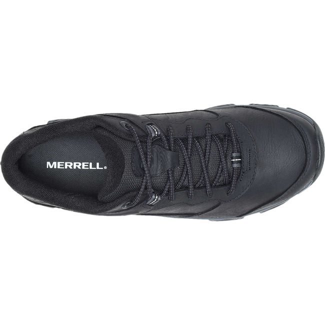 Merrell men's lace-up hiking shoe viewed from above showing tongue and upper