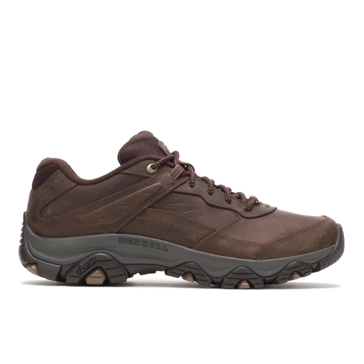 Merrell Moab Adventure 3 men's leather lace-up hiking shoe with Vibram outsole, side view