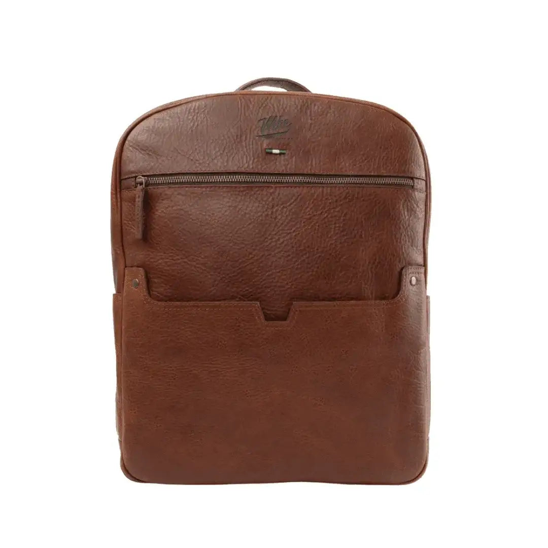 Milwaukee Brewer leather backpack with front zipper pocket and open slip compartment
