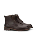 Men's lace-up plain toe ankle boots with brass eyelets and rugged lug sole