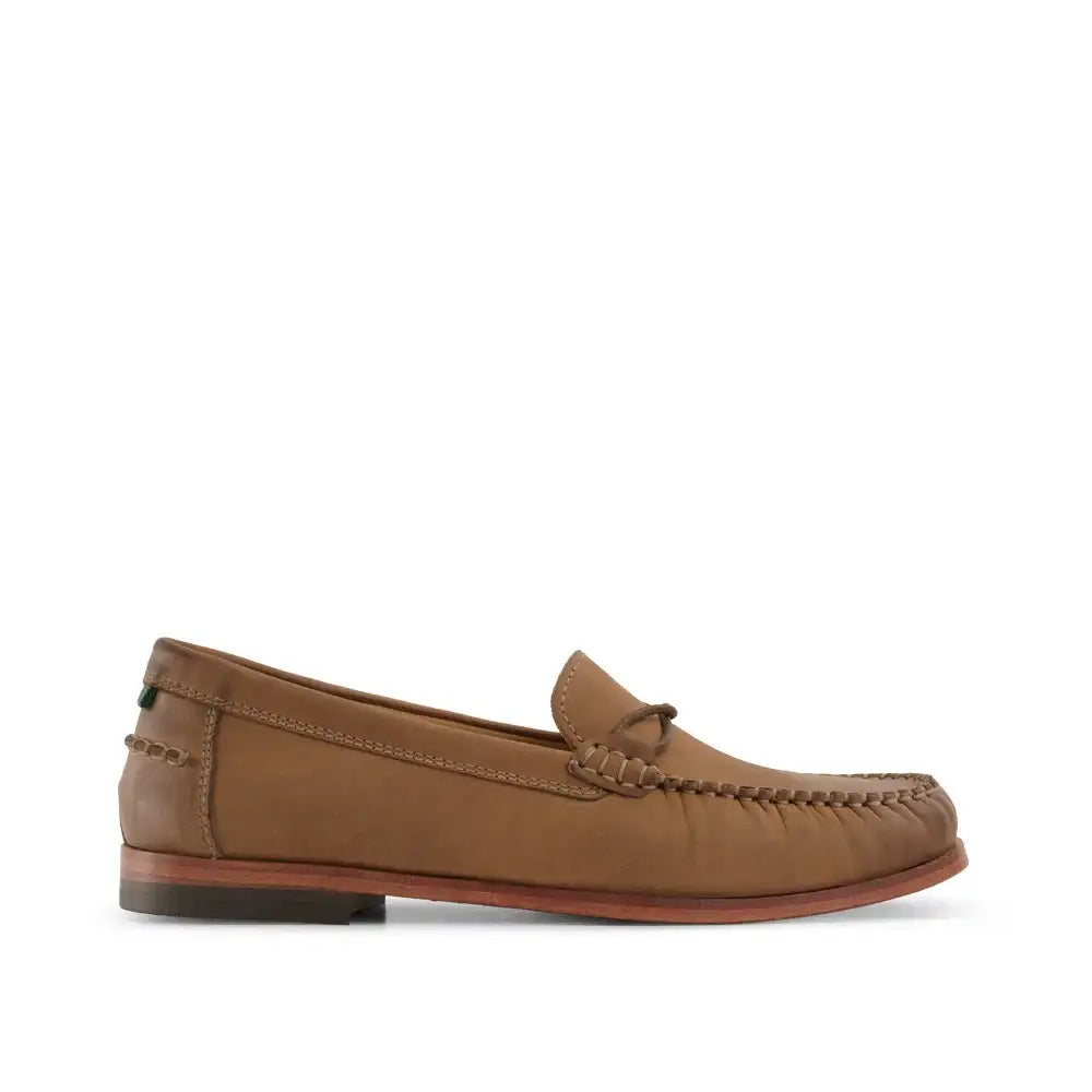 Milwaukee Lizzie women's leather loafer with moccasin stitching and low heel, side view