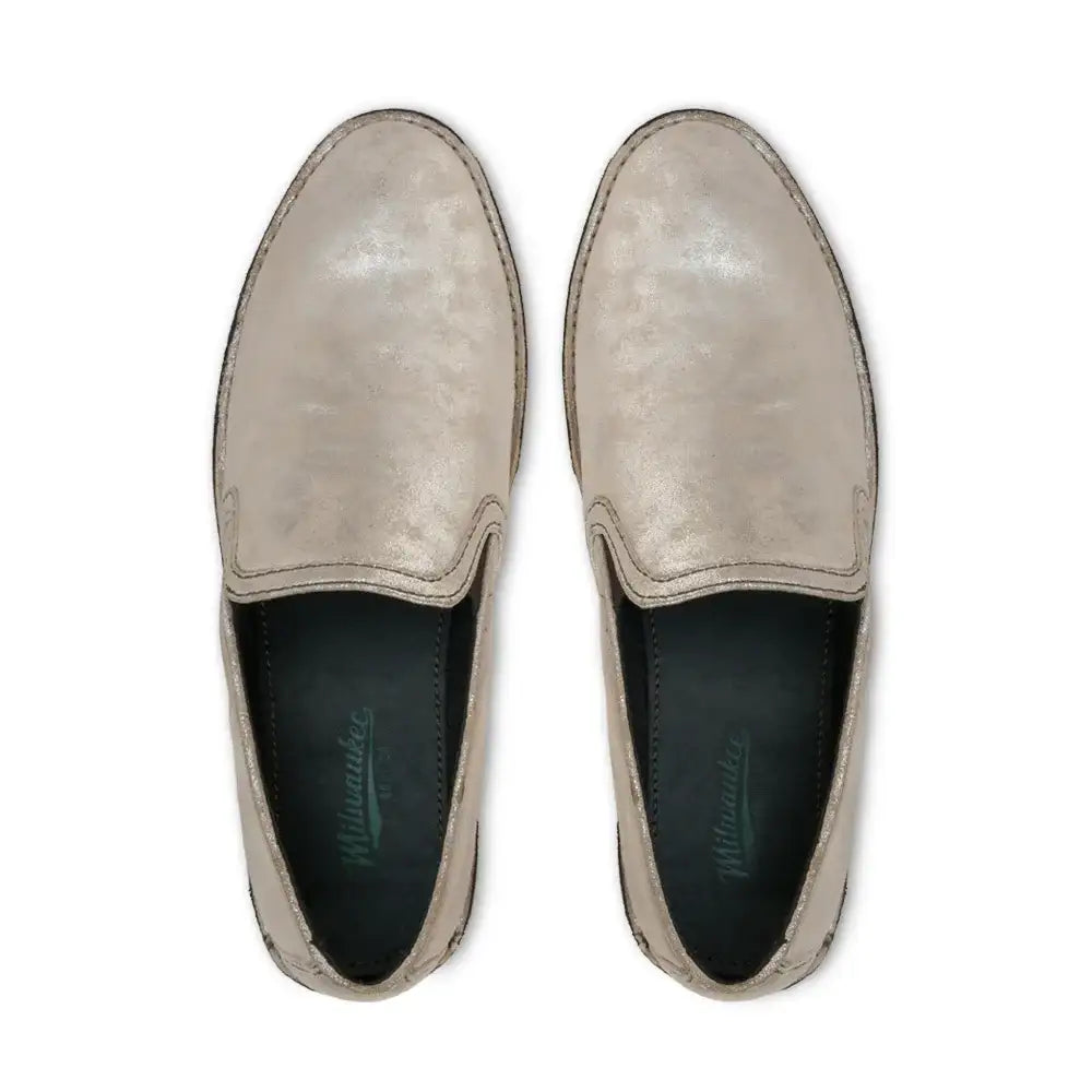 Milwaukee Nellie slip-on loafers shown from above, pair displayed side by side on white background