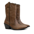 Pair of mid-calf western cowboy boots with pointed toe and block heel