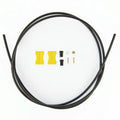 Coiled black hydraulic brake hose kit with yellow connectors and brass hardware components