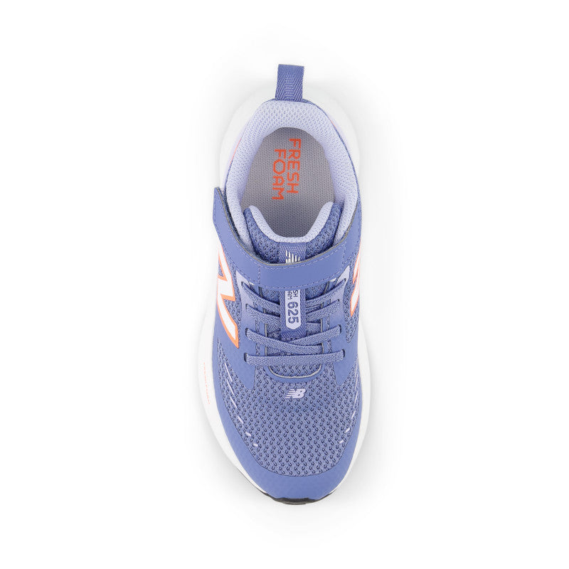 New Balance 625 kids sneaker with hook and loop closure, top-down studio view