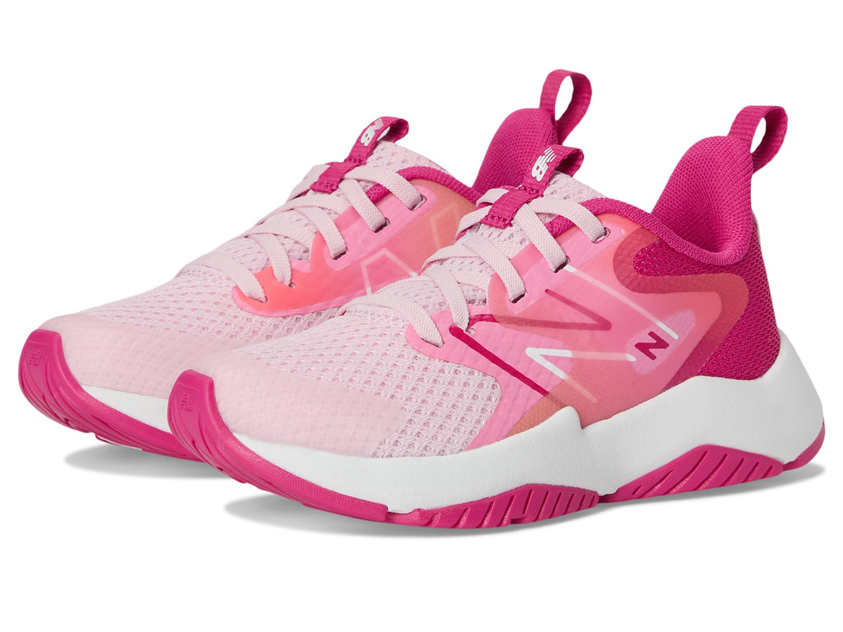 New Balance Girls Rave Run v2 sneakers shown in three-quarter angle pair view