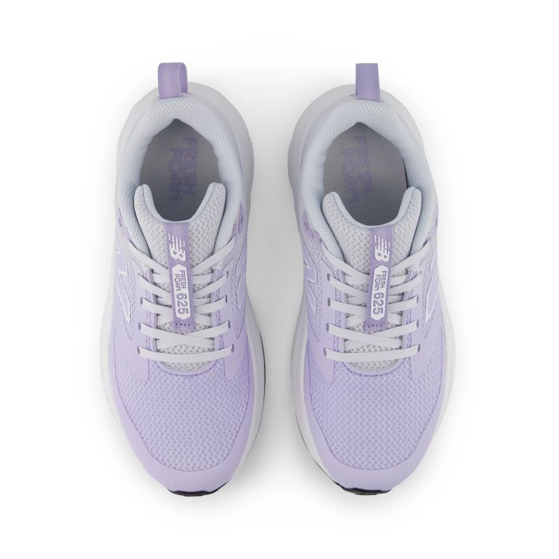 Top-down view of a pair of New Balance Fresh Foam 625 girls running shoes with white laces