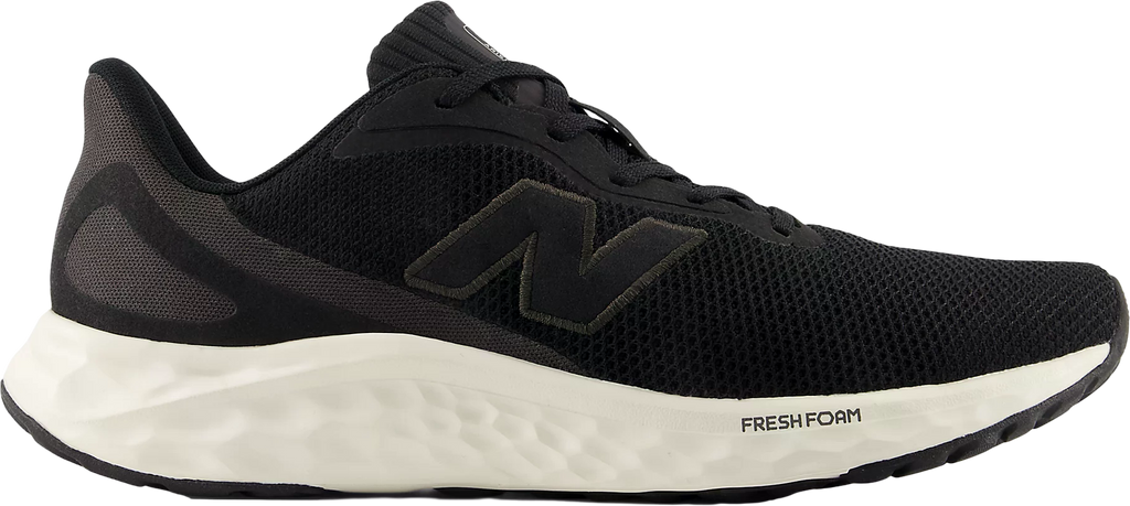 New Balance Fresh Foam running shoe with black mesh upper and white midsole, lateral view