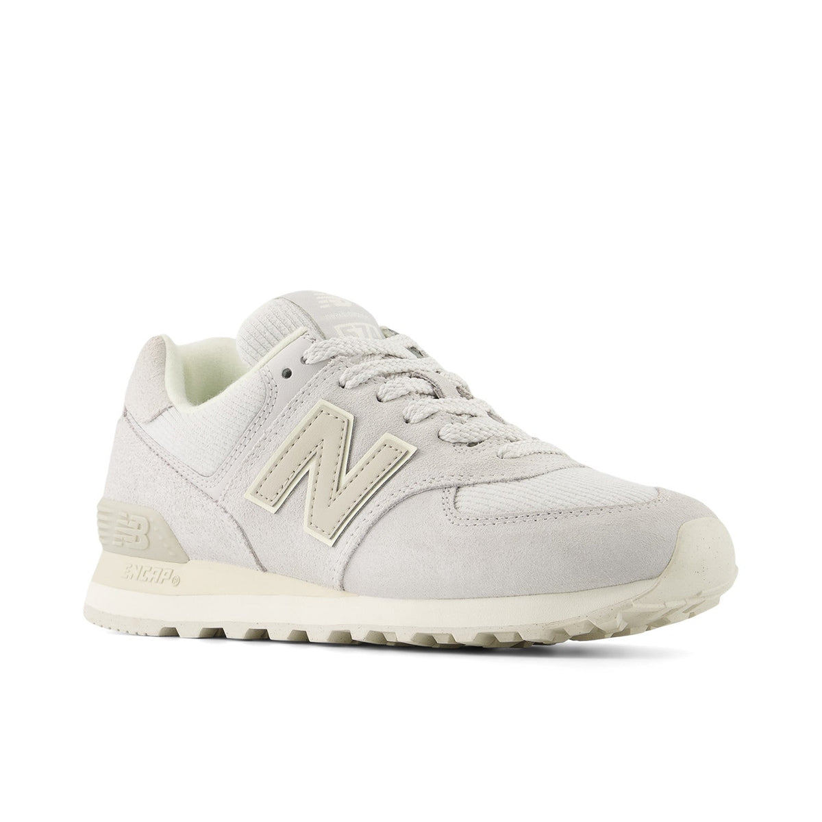 New Balance 574 women's low-top sneaker in light grey suede and mesh with classic N logo