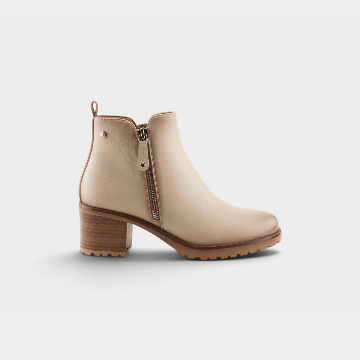 Patrizia Irie women's ankle boot with block heel, side zipper, and lug sole