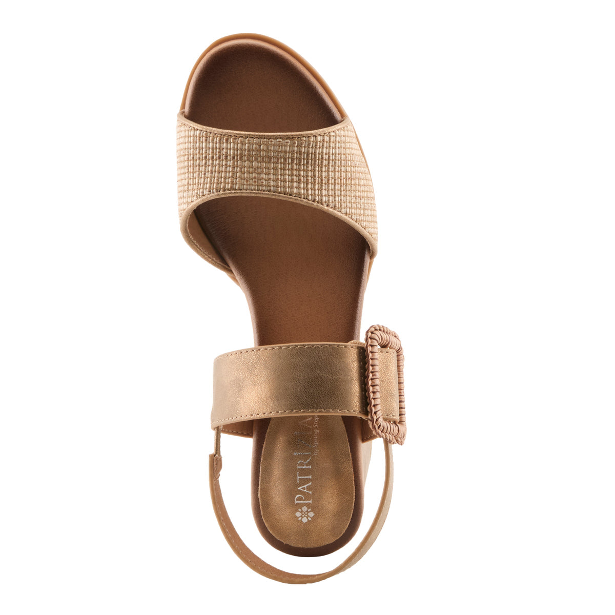 Patrizia Mambu womens sandal with woven toe strap and slingback closure, top view