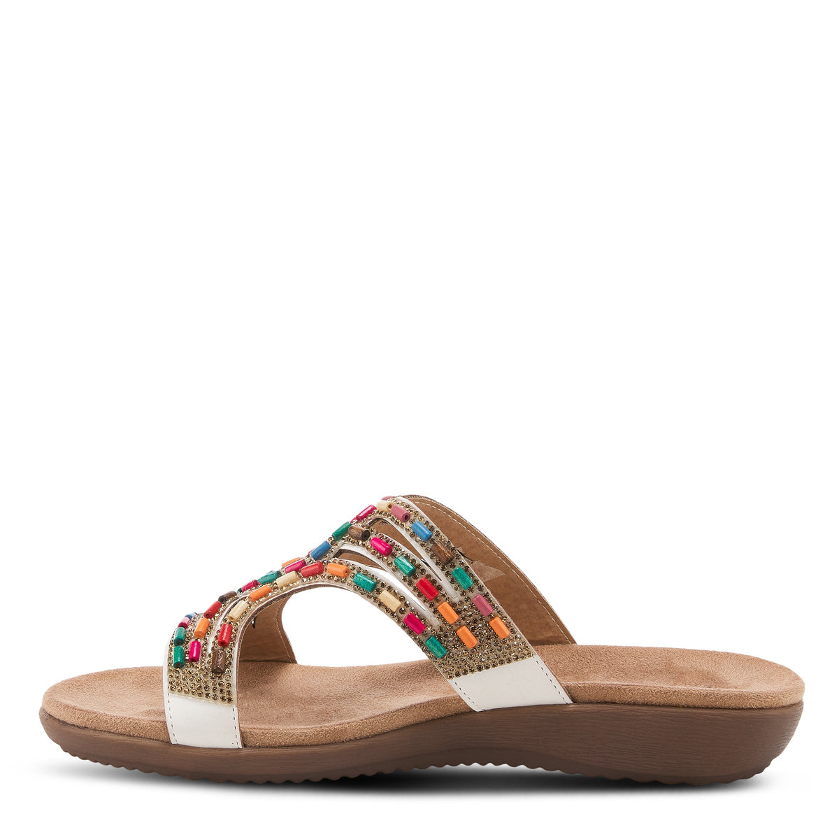 Patrizia Twirling women's slide sandal with multicolor beaded embellishment on cushioned sole