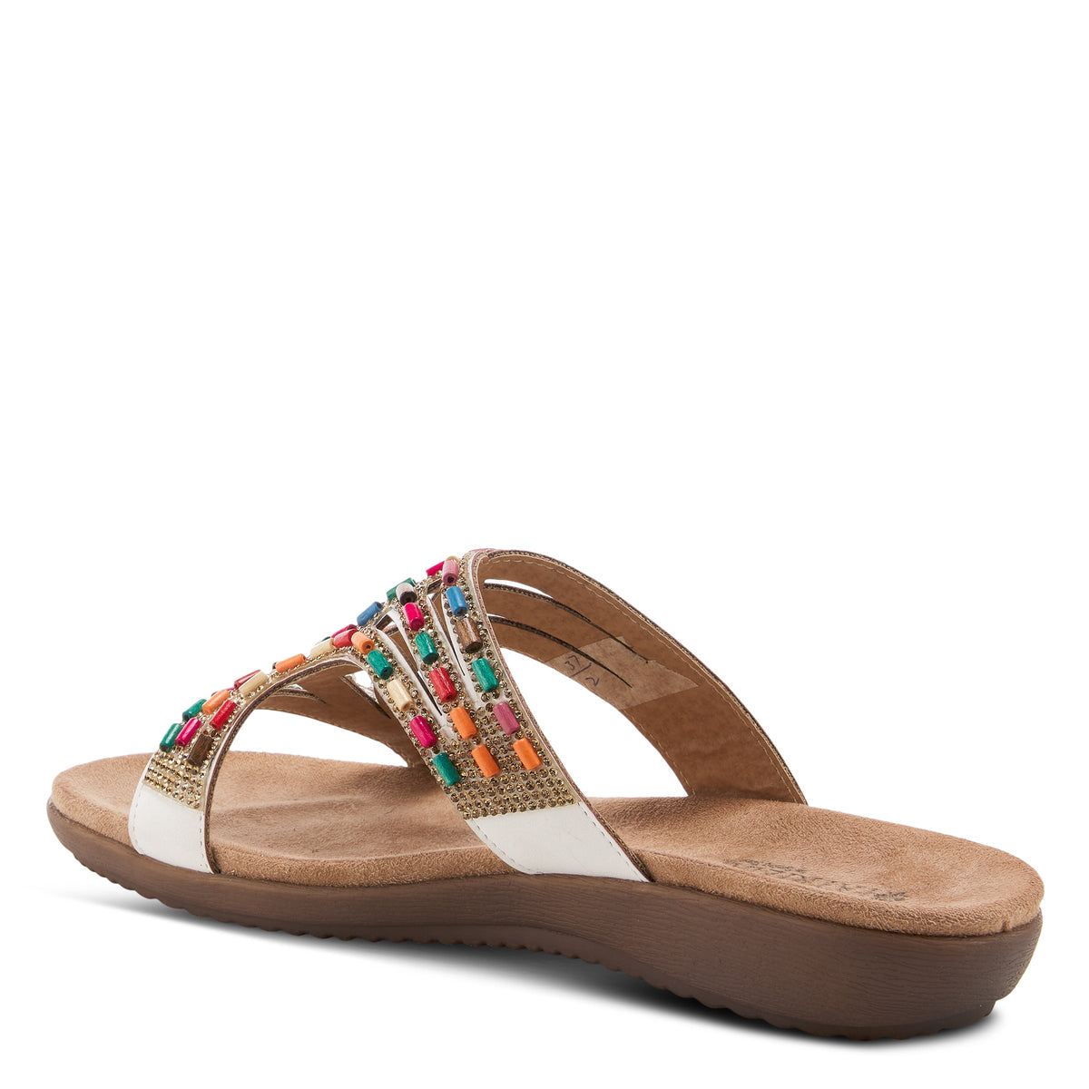 Patrizia Twirling women's slide sandal with multicolor gemstone embellished straps, back view