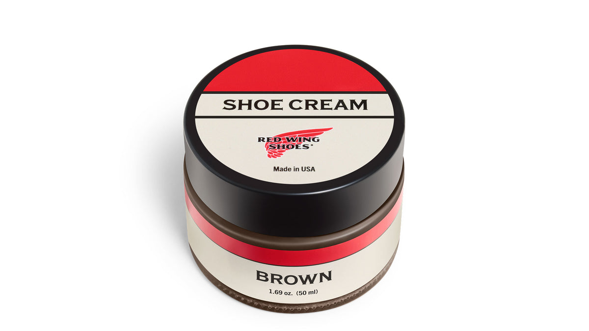 Red Wing Shoes shoe cream jar with lid showing brand logo and product name
