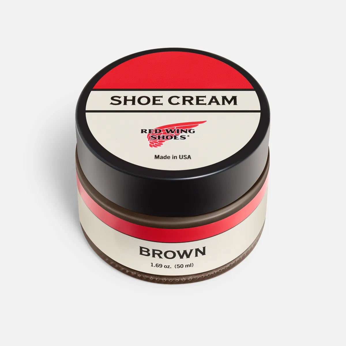Red Wing Shoes brown shoe cream jar with lid, 1.69 oz, Made in USA