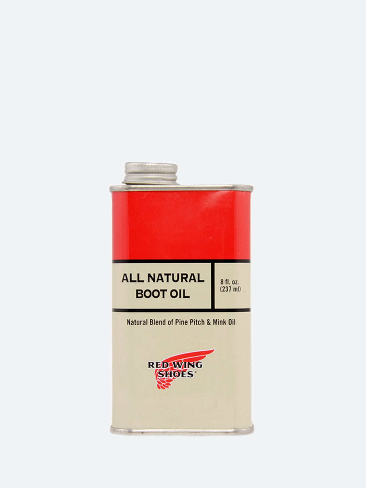 Red Wing Shoes All Natural Boot Oil in 8 fl oz metal tin container with red label