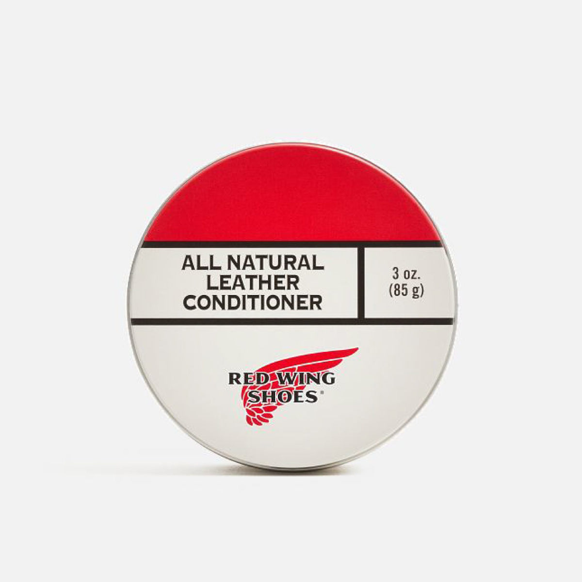 Red Wing Shoes All Natural Leather Conditioner in a round tin, 3 oz