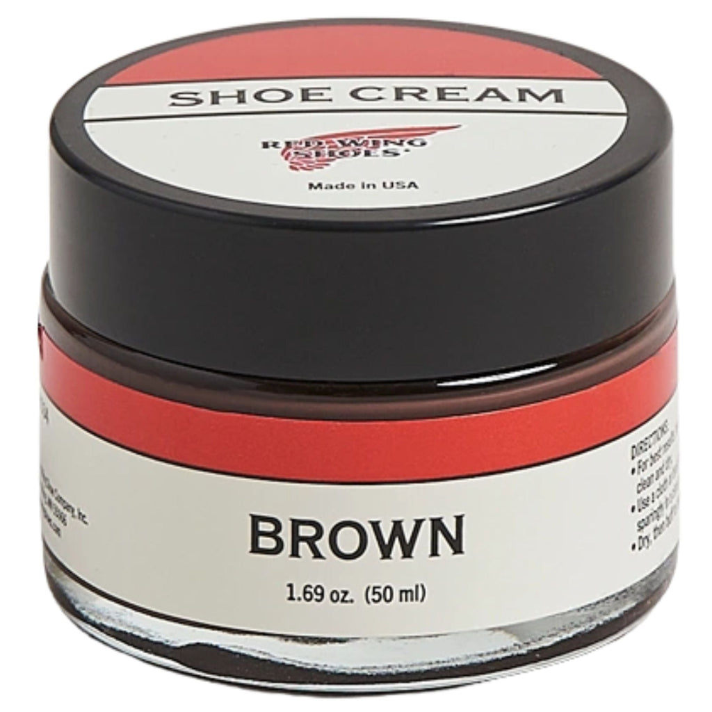 Red Wing Shoes brown shoe cream in a glass jar with lid, 1.69 oz