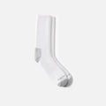 Red Wing crew socks in white with grey heel and toe reinforcement, ribbed shaft