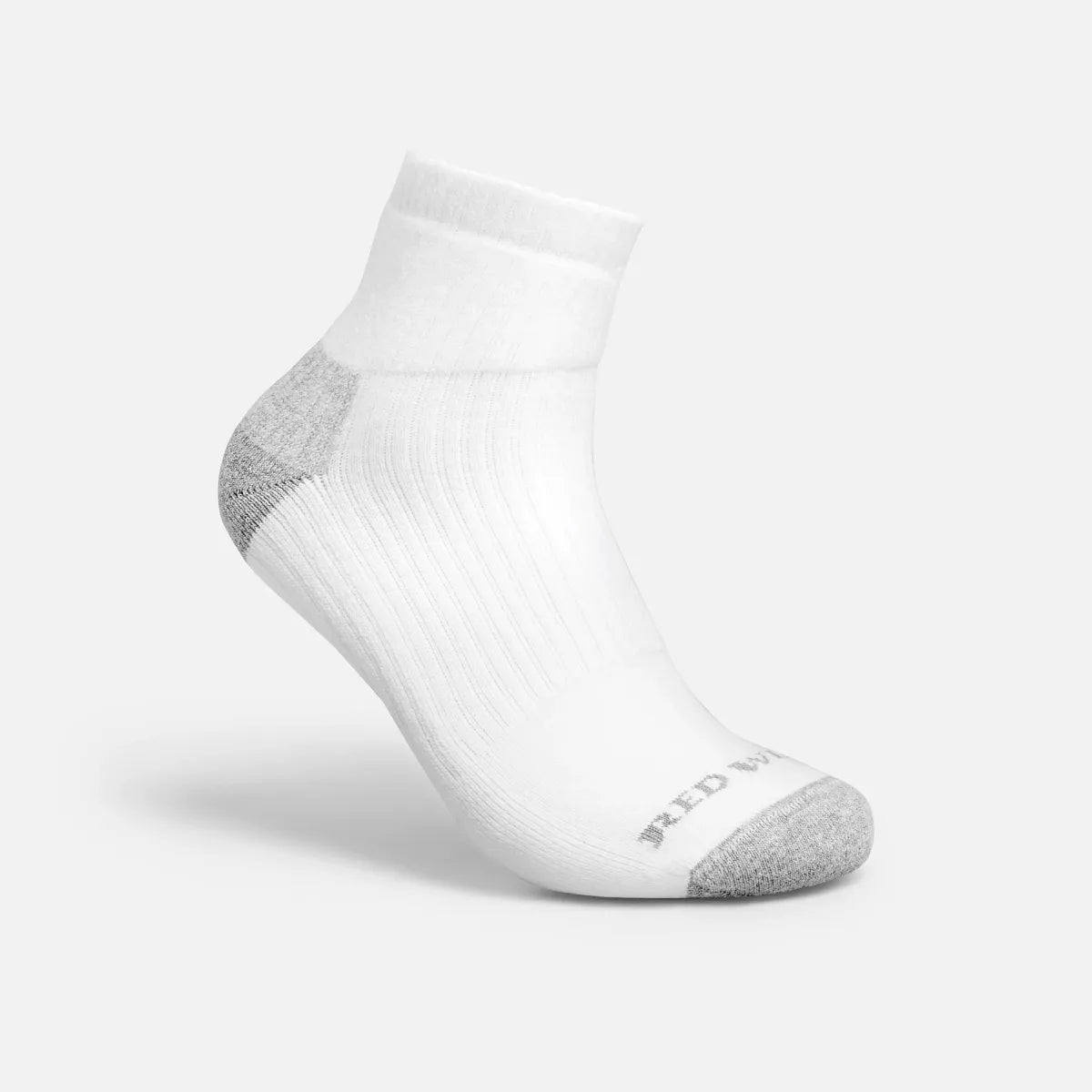 Red Wing ankle sock in white with gray heel and toe, ribbed shaft, quarter-length cut