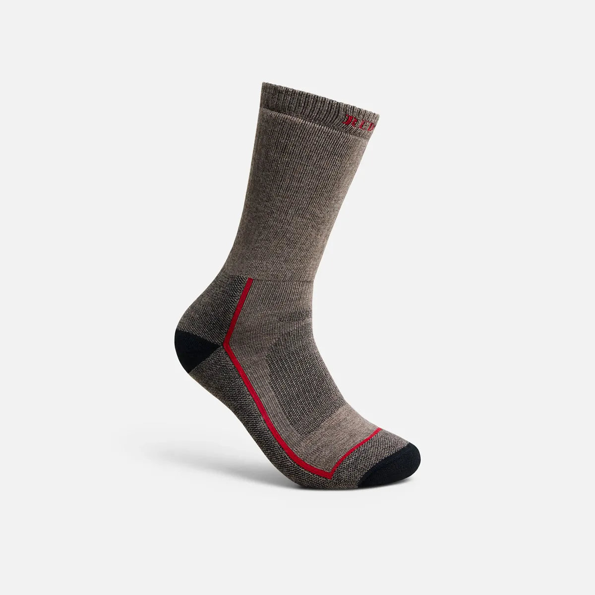 Red Wing men's premium crew sock with black heel and toe and red accent stripe