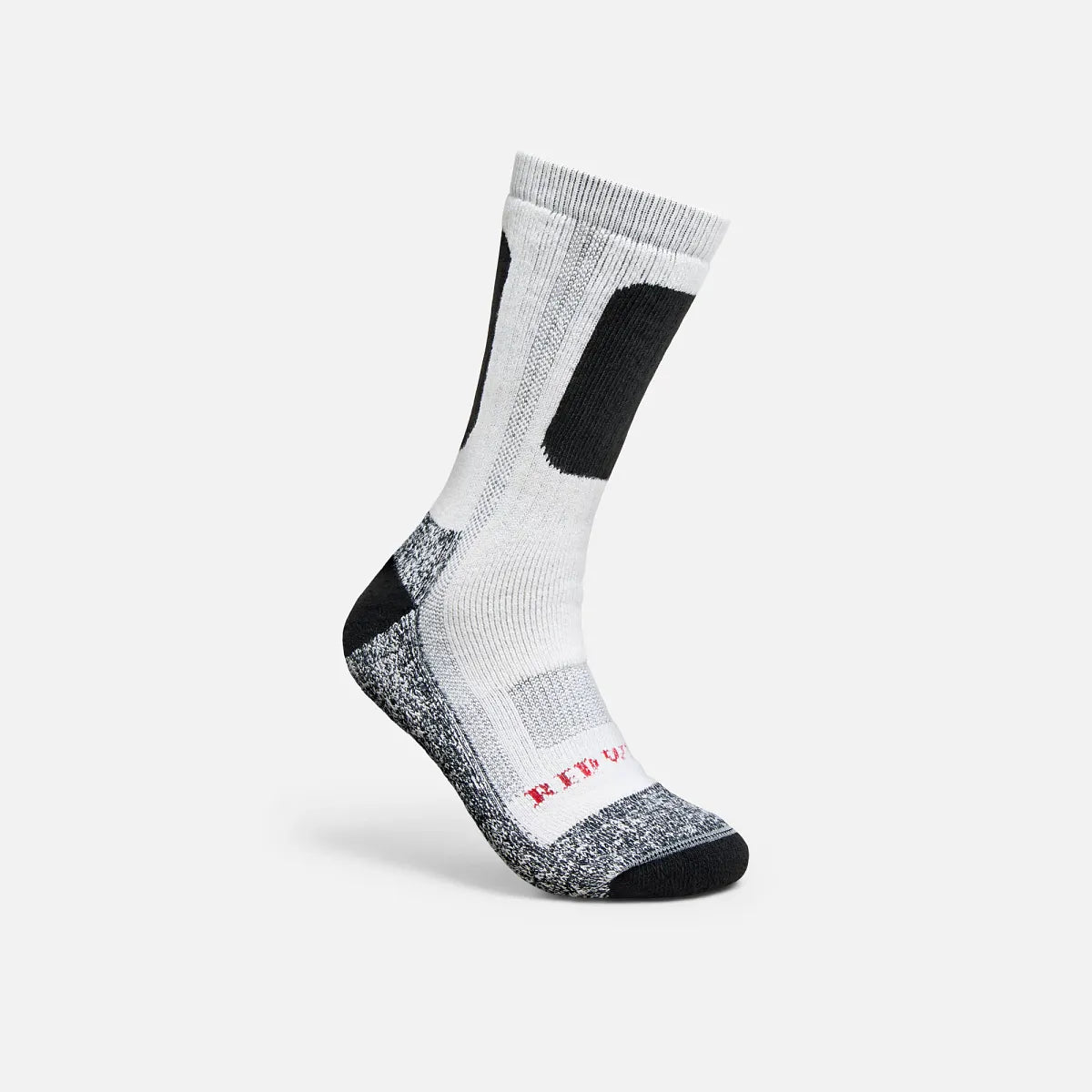 Red Wing performance crew sock in white with black accents and cushioned sole