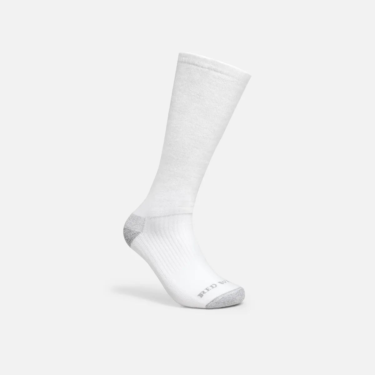 Red Wing crew-length cotton sock with gray reinforced heel and toe, standing upright