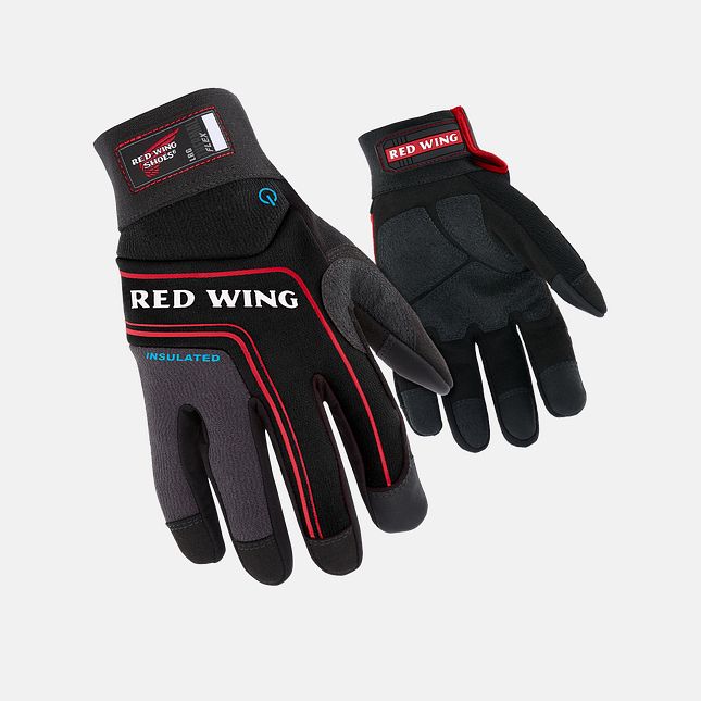 Red Wing insulated thermal flex safety gloves shown front and back views on white background