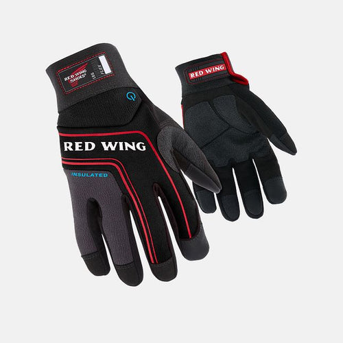 Red Wing insulated thermal flex safety gloves shown front and back views on white background
