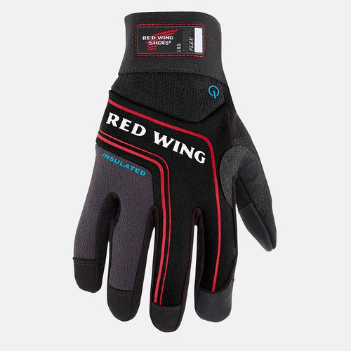 Red Wing insulated thermal flex safety glove in black with red accent stripes, palm view