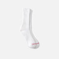 Red Wing white crew socks with ribbed cuff and red logo text on toe