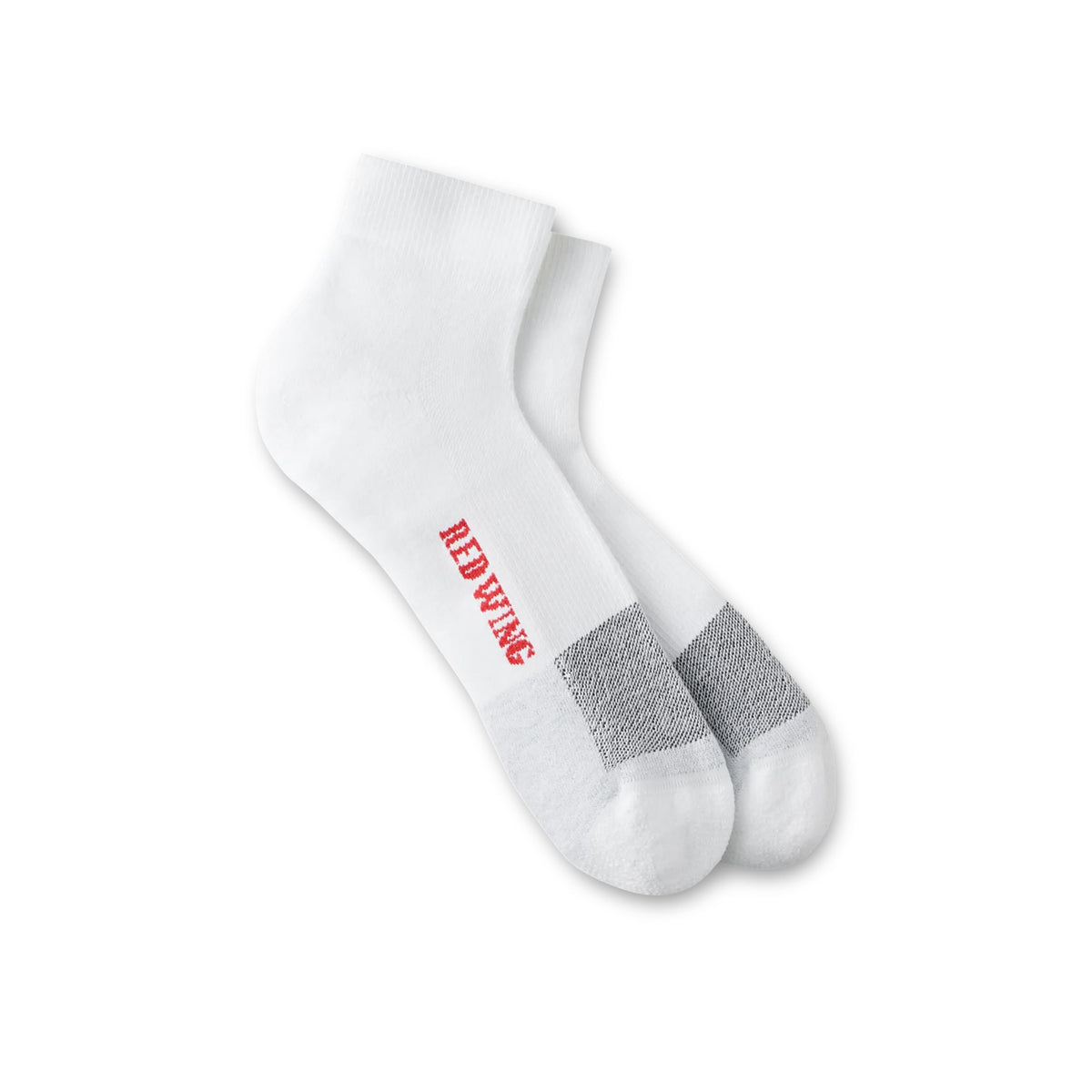 Red Wing quarter-length white athletic socks with gray reinforced heel and toe zones