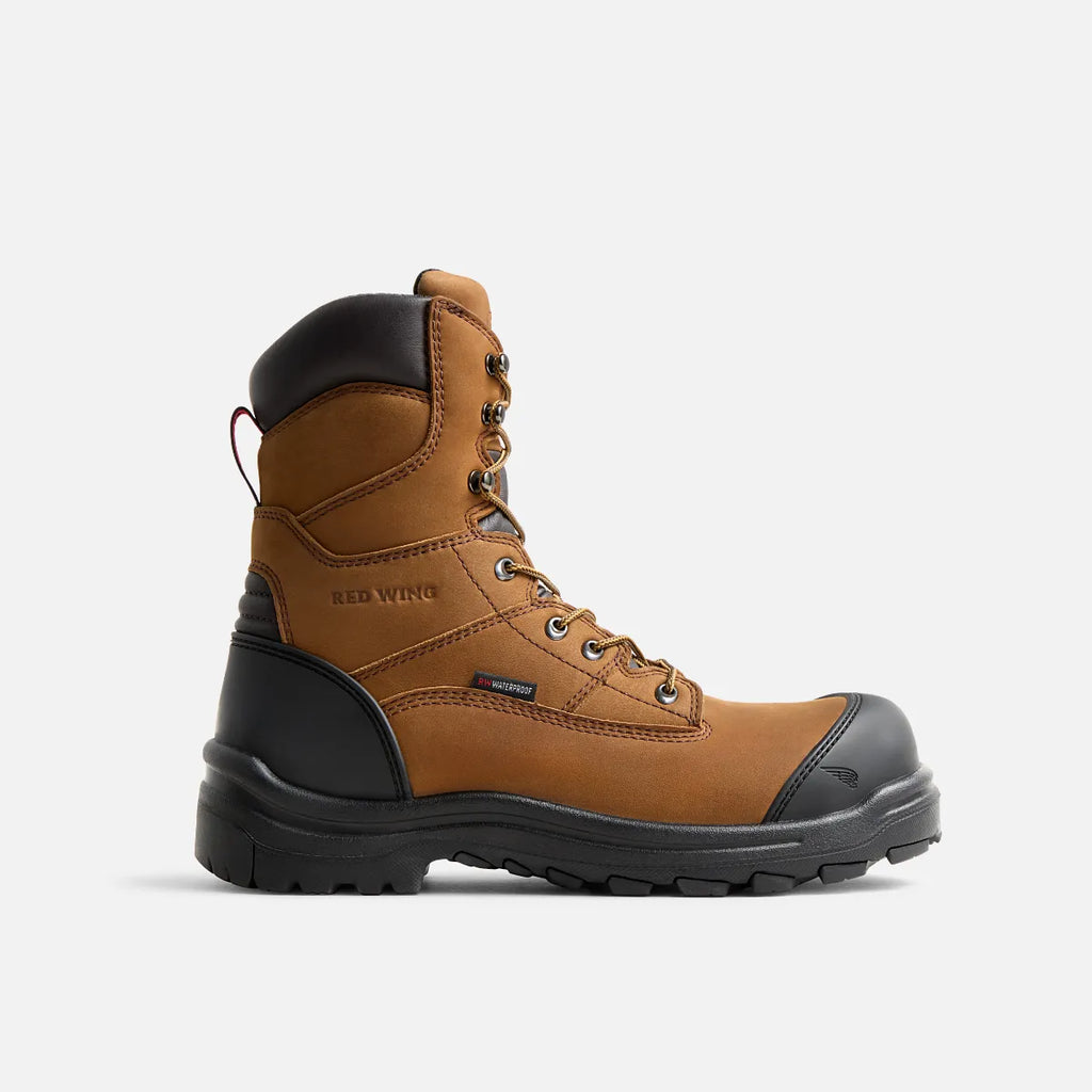 Red Wing mens 8-inch waterproof CSA safety toe lace-up work boot with black outsole