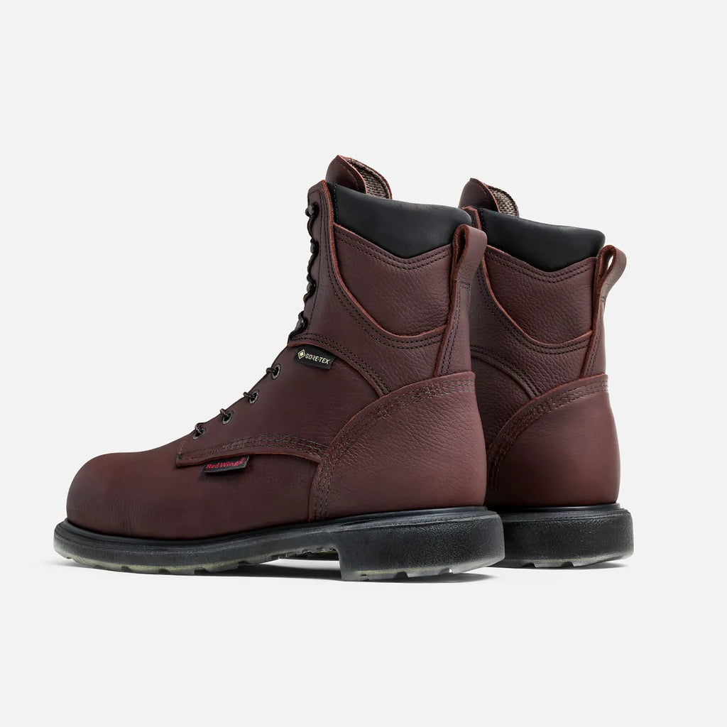 Red Wing Supersole 2.0 8-inch steel toe waterproof work boots, rear three-quarter view