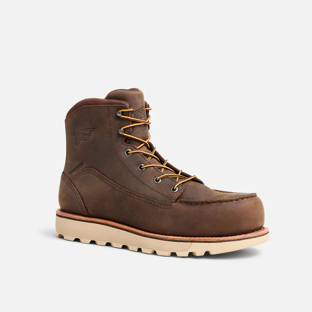 Red Wing mens 6-inch moc-toe safety toe waterproof work boot with tan laces