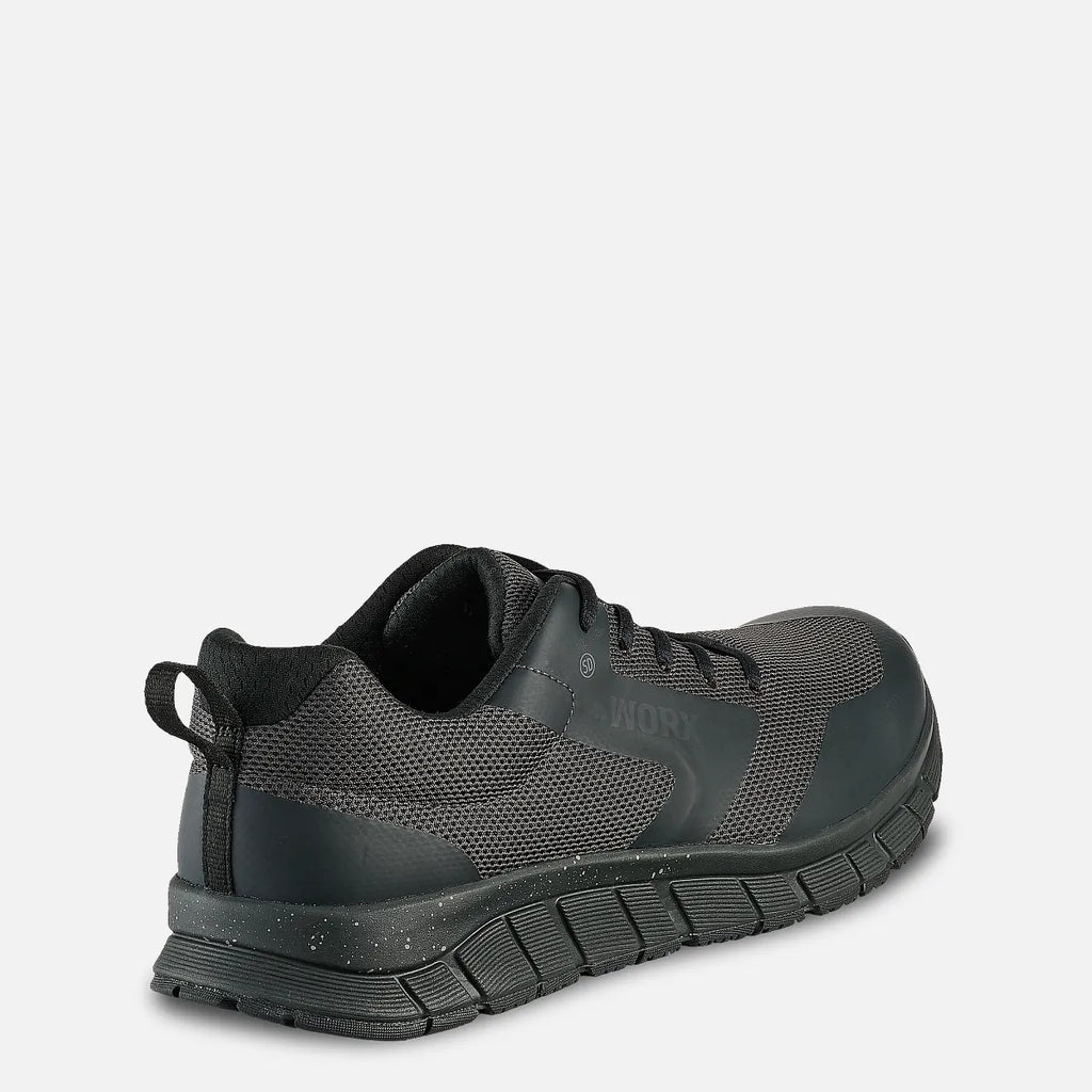Red Wing mens oxford work sneaker shown from rear angle displaying mesh upper and lug sole