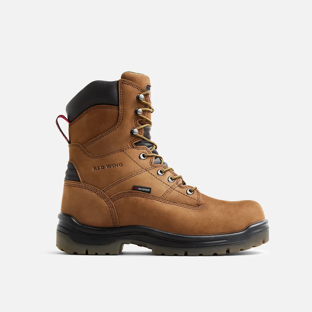 Red Wing mens 8-inch lace-up leather work boot with safety toe and lug sole