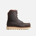 Red Wing men's tall lace-up leather work boot with moc toe and cream lug sole