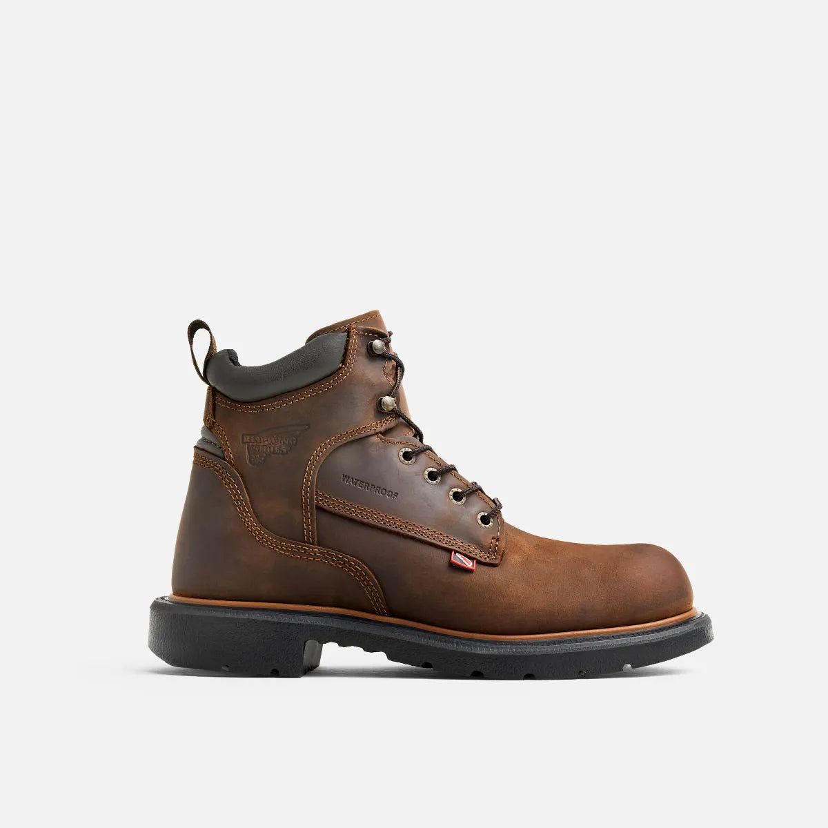 Red Wing Dynaforce 6-inch steel toe waterproof lace-up work boot, lateral side view