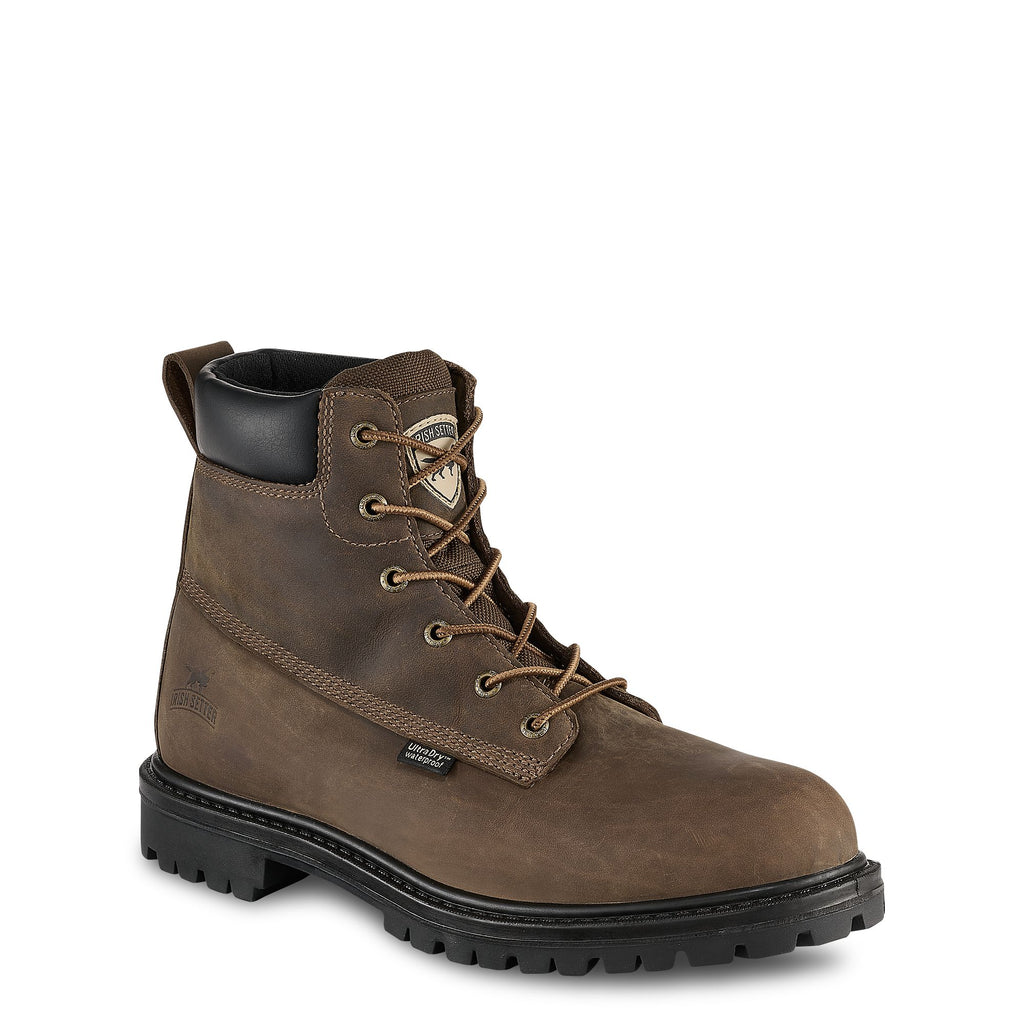 Irish Setter men's 6-inch lace-up waterproof leather work boot with lugged rubber outsole