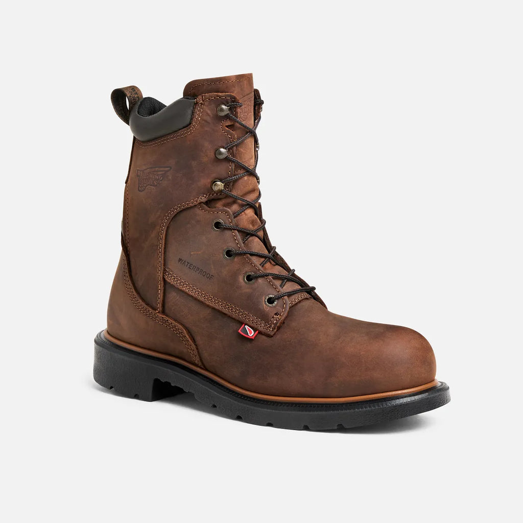 Red Wing Dynaforce 8-inch steel toe waterproof lace-up work boot with black rubber sole
