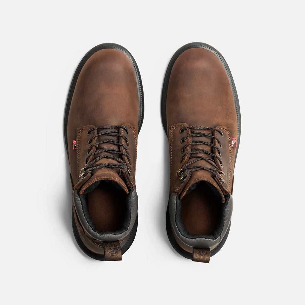 Red Wing mens lace-up work boots with soft toe, top-down view showing both boots