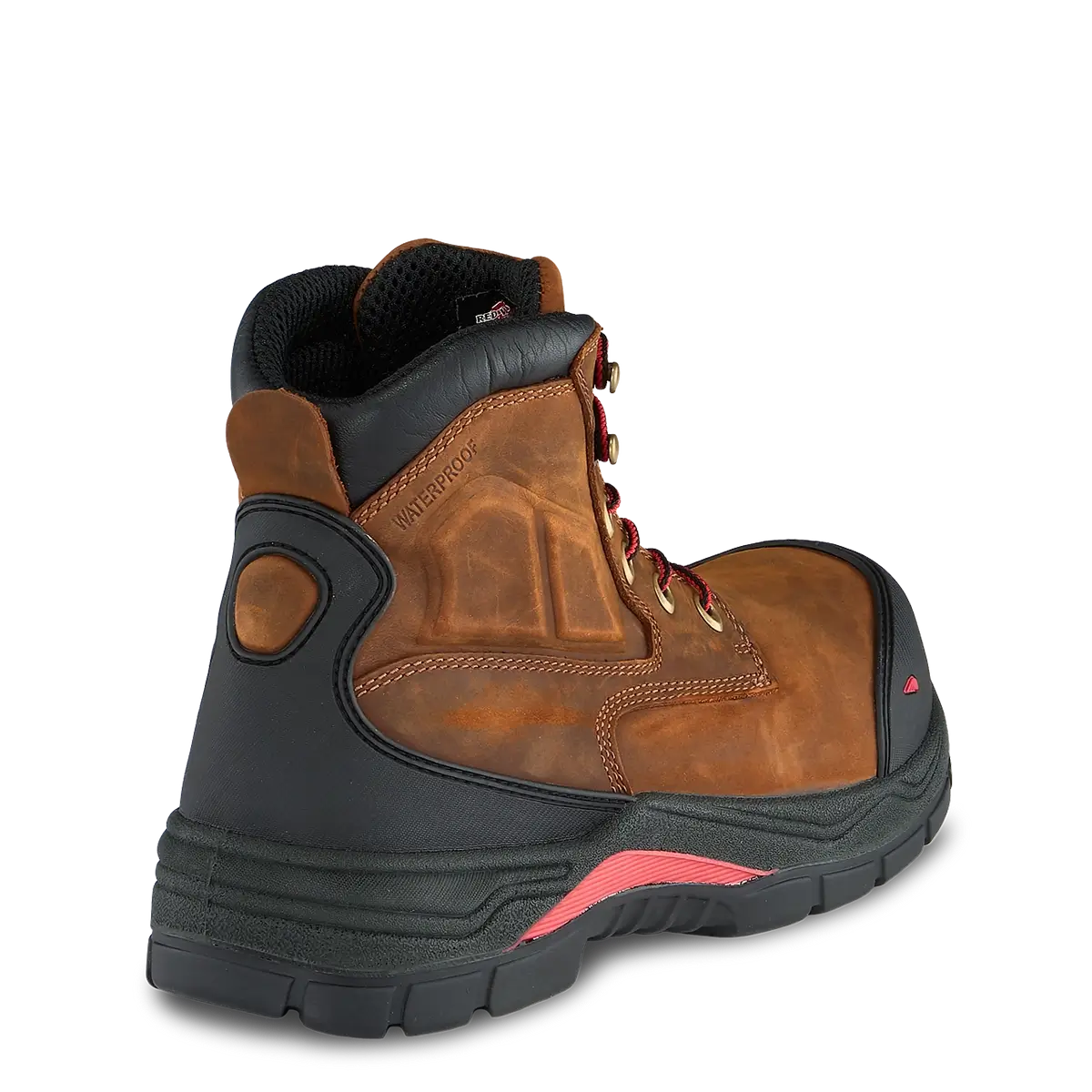 Red Wing King Toe safety work boot rear view showing waterproof leather upper and rugged outsole