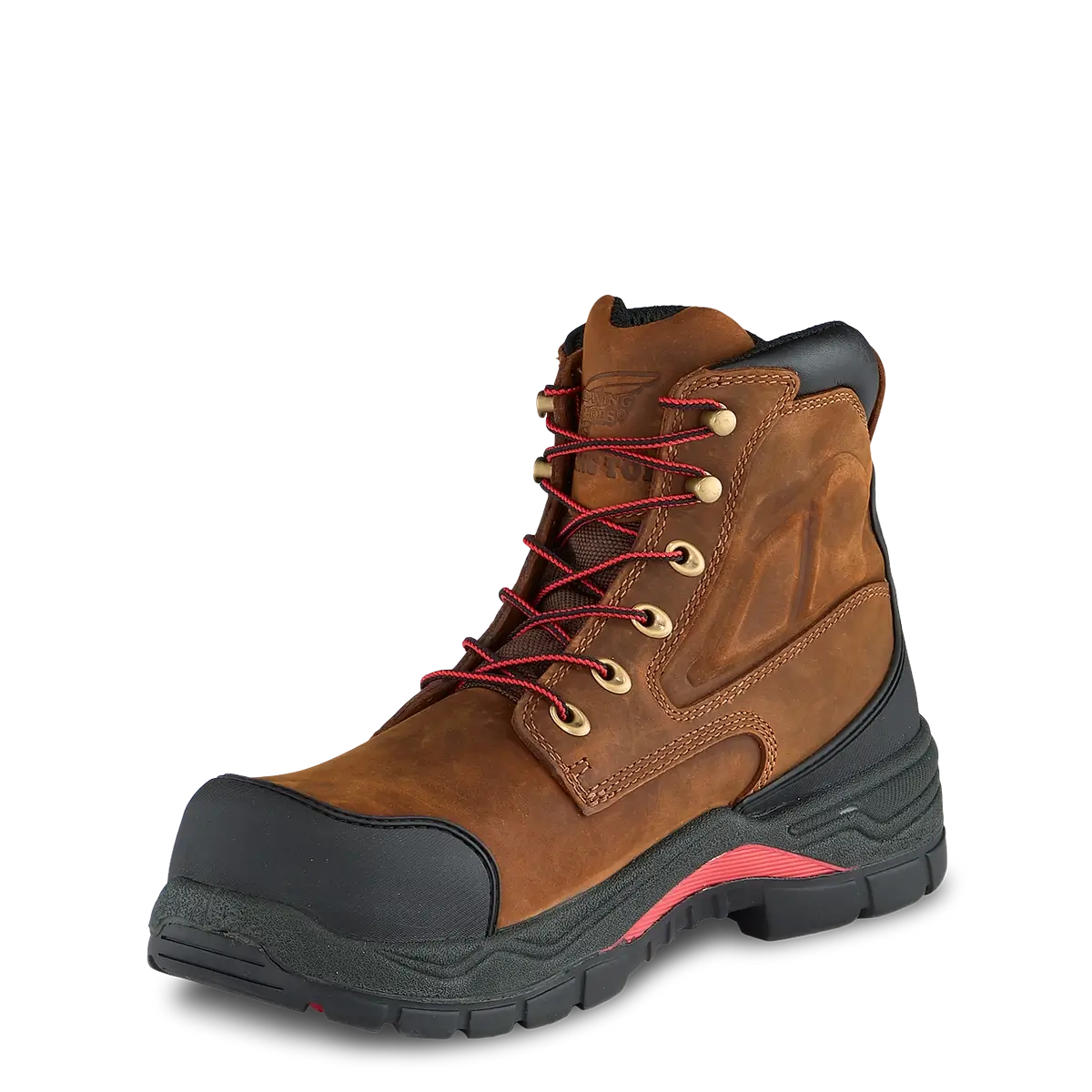 Red Wing mens lace-up safety work boot with protective toe cap and rugged outsole