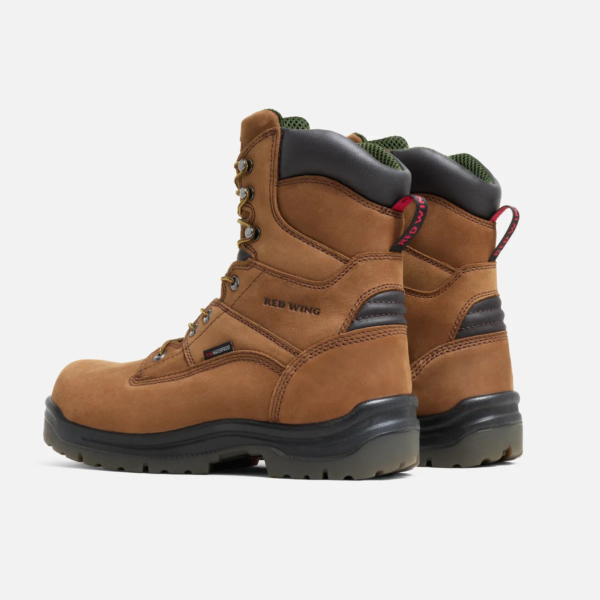 Red Wing King Toe 8-inch waterproof safety toe work boots shown from back angle
