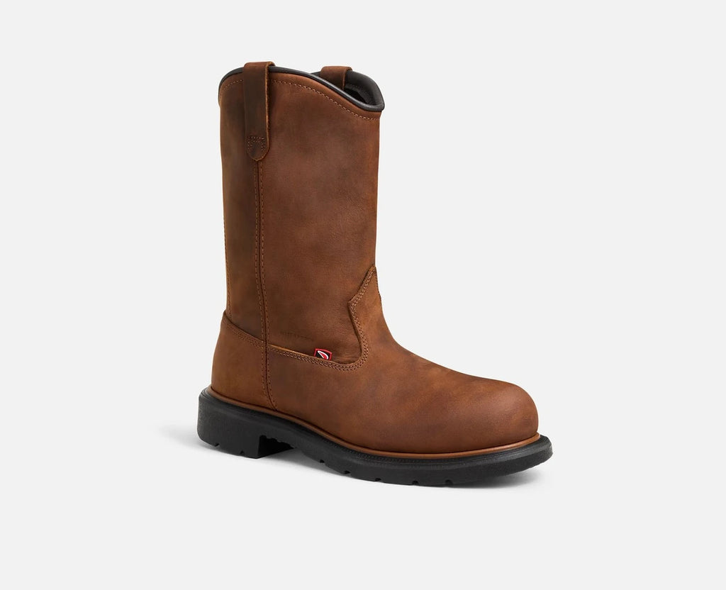 Red Wing mens pull-on work boot with soft toe, waterproof leather upper and lug sole