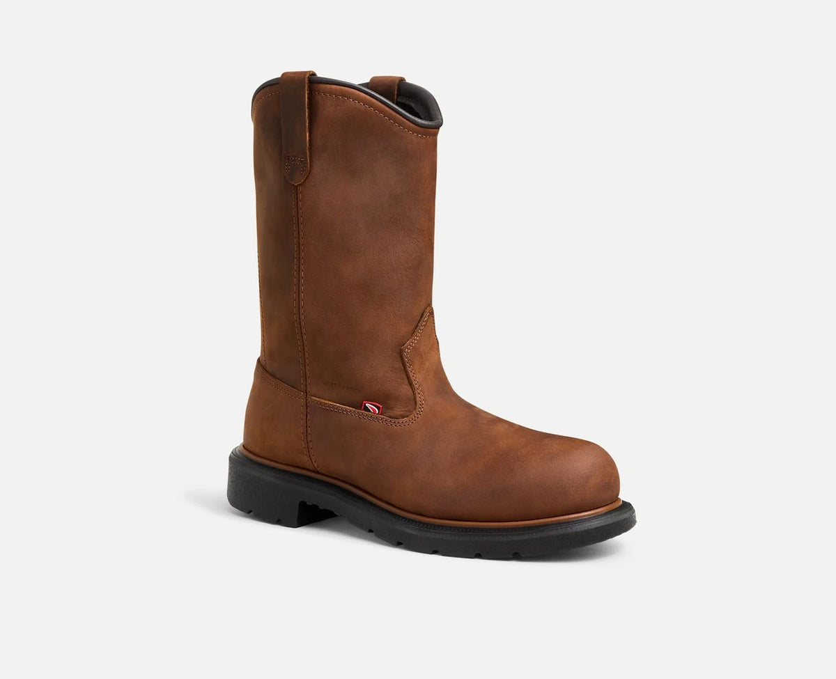 Red Wing mens pull-on work boot with soft toe, waterproof leather upper and lug sole