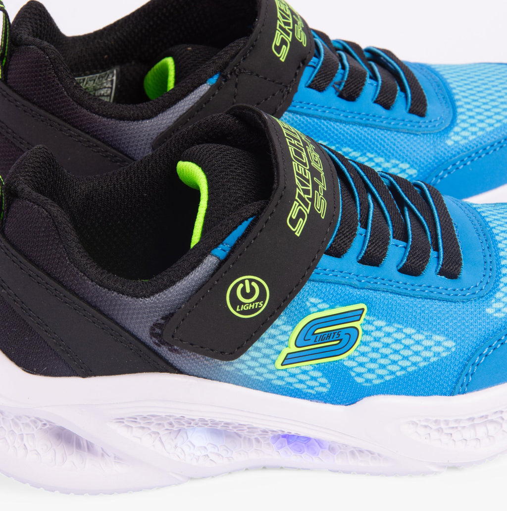 Skechers S-Lights boys sneakers with light-up sole, velcro strap, and laces