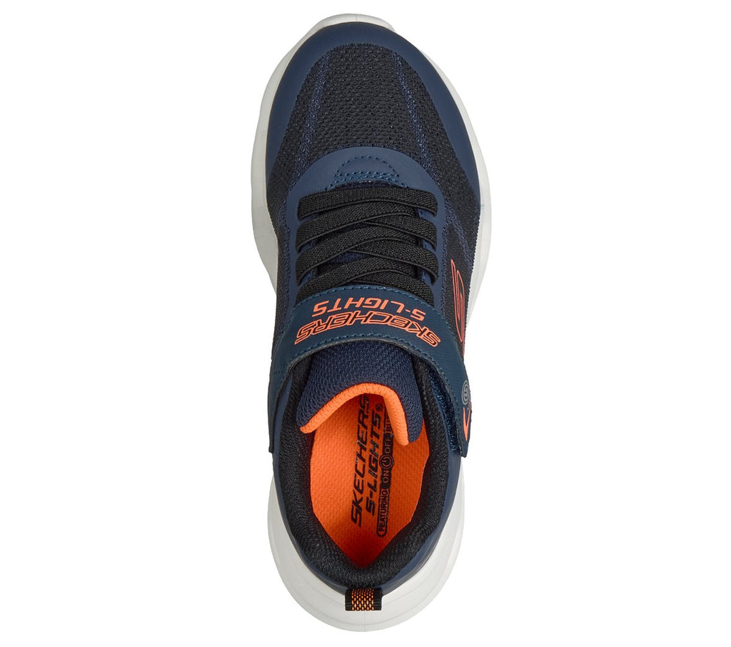 Skechers S-Lights boys sneaker shown from top-down view with elastic lacing system